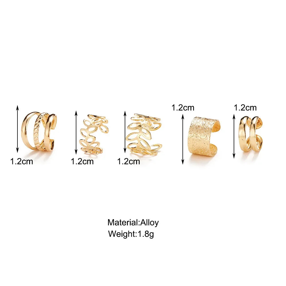 Panqureli® 5-teiliges Set silberfarbener Ohrclips mit Blattmotiv für Damen und Herren – schlichte C-förmige Ear Cuffs ohne Ohrloch