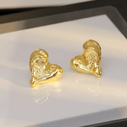 Panqureli® Goldfarbene Herz-Ohrstecker mit glatter Oberfläche für Damen und Mädchen – minimalistischer Hochzeits- und Brautschmuck