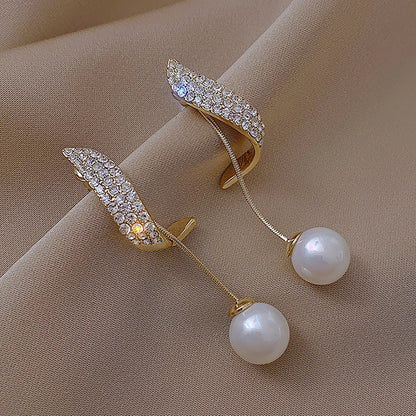 Panqureli® 2 elegante lange Ohrringe für Damen mit Diamantbesatz, Perlen und geometrischem Design – für Partys und Abendveranstaltungen