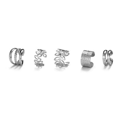 Panqureli® 5-teiliges Set silberfarbener Ohrclips mit Blattmotiv für Damen und Herren – schlichte C-förmige Ear Cuffs ohne Ohrloch