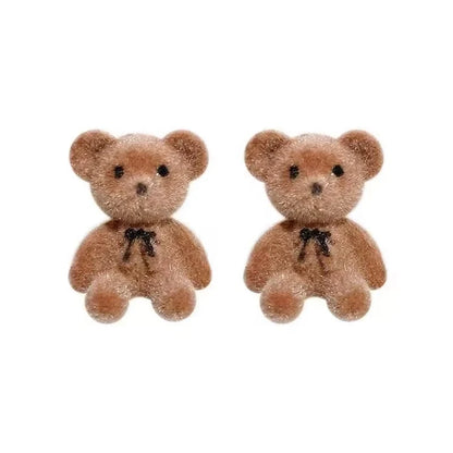 Panqureli® Verspielte Hasen- und Bären-Ohrstecker mit beflockter Plüschoberfläche in Braun und Khaki – für Damen und Mädchen im koreanischen Stil