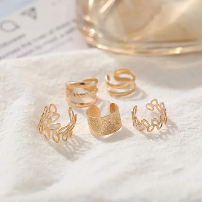 Panqureli® 5-teiliges Set silberfarbener Ohrclips mit Blattmotiv für Damen und Herren – schlichte C-förmige Ear Cuffs ohne Ohrloch