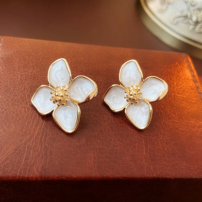 Panqureli® Hibiskus-Blüten-Ohrstecker mit Glasur 2025 für Damen und Mädchen – romantischer französischer und koreanischer Vintage-Stil für Hochzeiten