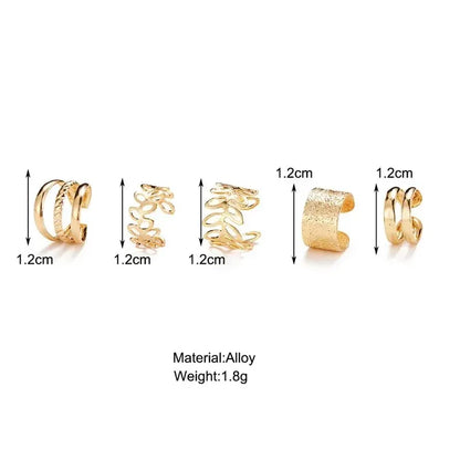 Panqureli® 5-teiliges Set silberfarbener Ohrclips mit Blattmotiv für Damen und Herren – schlichte C-förmige Ear Cuffs ohne Ohrloch