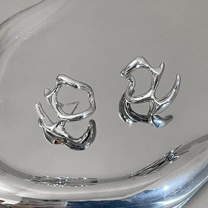 Panqureli® Unregelmäßige silberfarbene Ohrringe in fließender Optik im Y2K-Stil – geometrischer Hip-Hop- und Punk-Ohrschmuck für Damen und Mädchen, Trend 2024