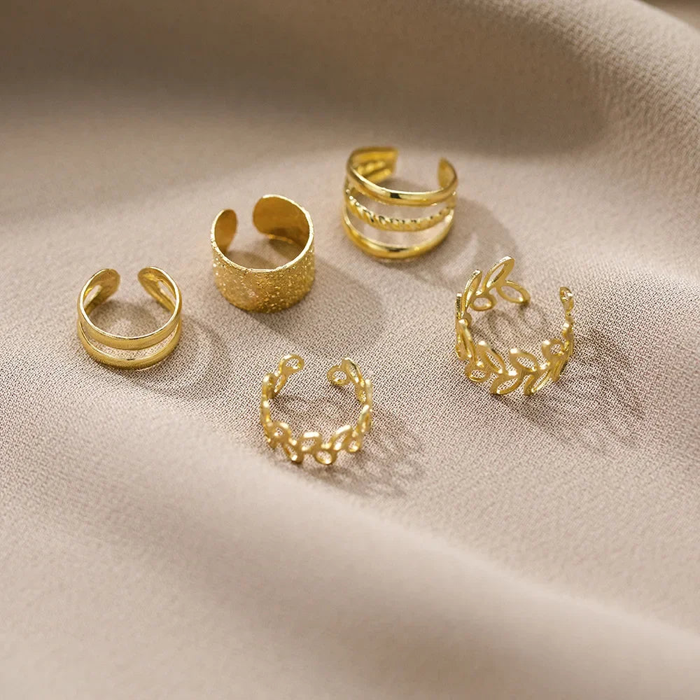 Panqureli® 5-teiliges Set silberfarbener Ohrclips mit Blattmotiv für Damen und Herren – schlichte C-förmige Ear Cuffs ohne Ohrloch