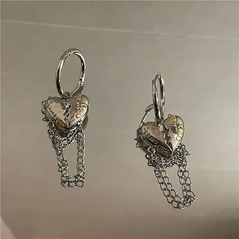 Panqureli® Unregelmäßige silberfarbene Ohrringe in fließender Optik im Y2K-Stil – geometrischer Hip-Hop- und Punk-Ohrschmuck für Damen und Mädchen, Trend 2024