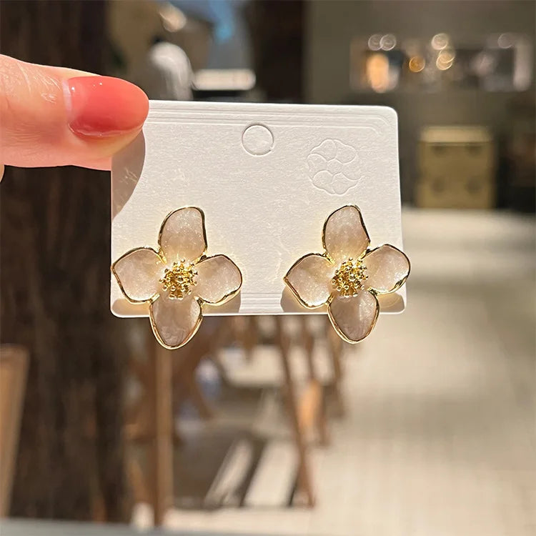 Panqureli® Hibiskus-Blüten-Ohrstecker mit Glasur 2025 für Damen und Mädchen – romantischer französischer und koreanischer Vintage-Stil für Hochzeiten
