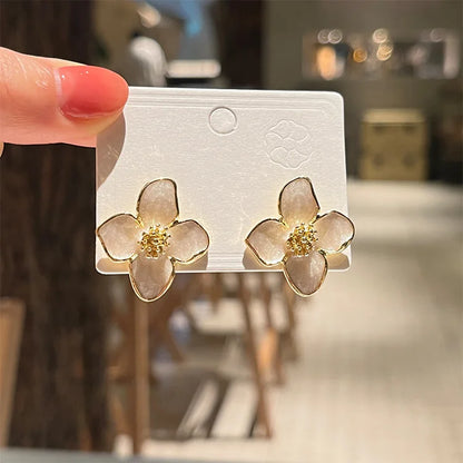 Panqureli® Hibiskus-Blüten-Ohrstecker mit Glasur 2025 für Damen und Mädchen – romantischer französischer und koreanischer Vintage-Stil für Hochzeiten