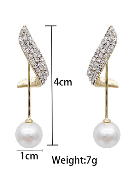 Panqureli® 2 elegante lange Ohrringe für Damen mit Diamantbesatz, Perlen und geometrischem Design – für Partys und Abendveranstaltungen